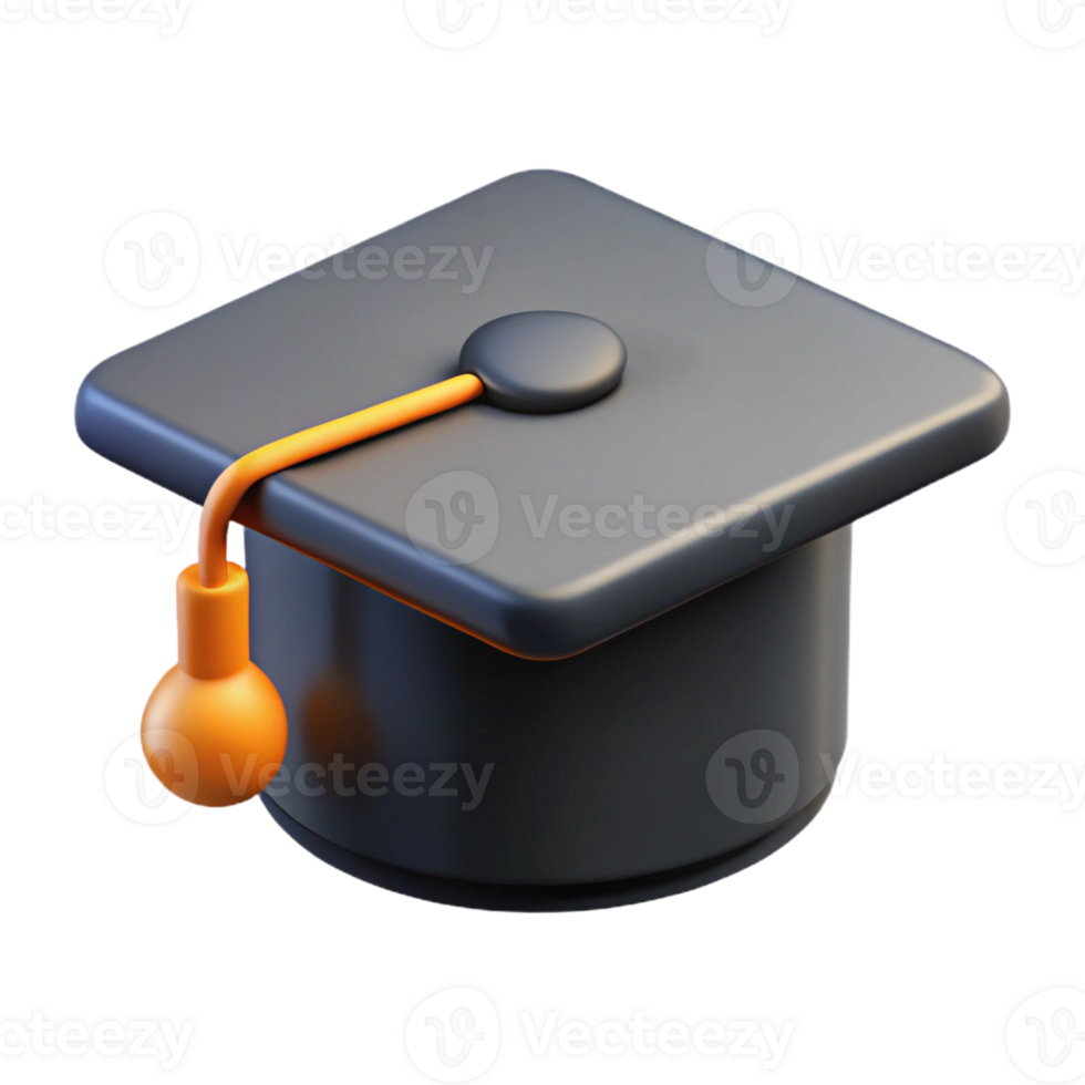 A graduation hat with orange ball on top png