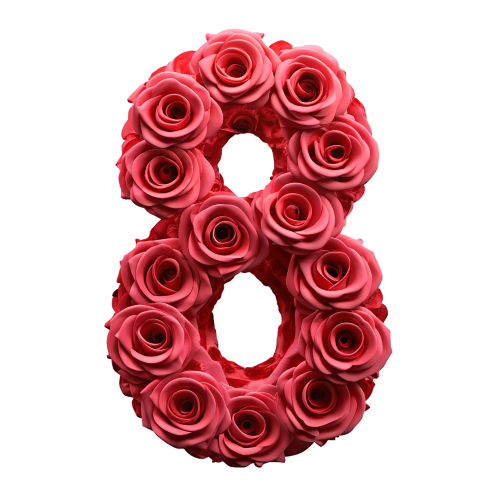 A number eight made of roses png