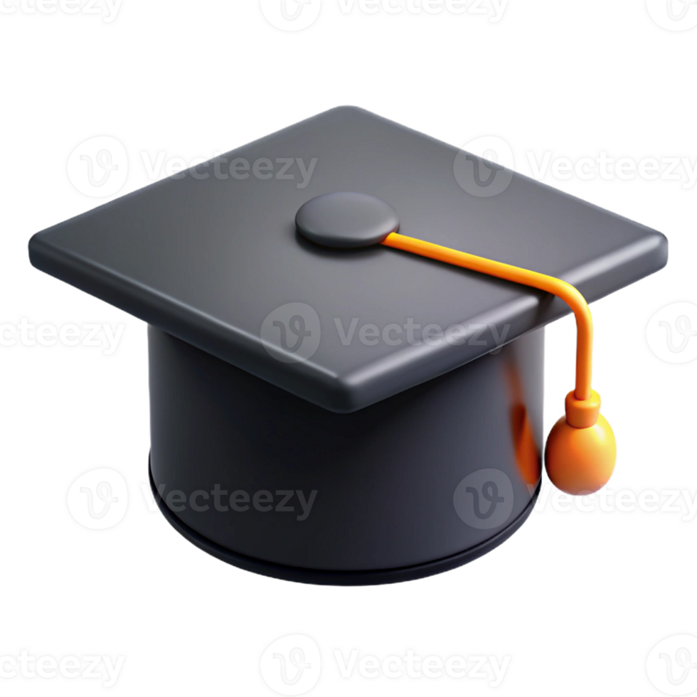 A graduation hat with orange and black trim png