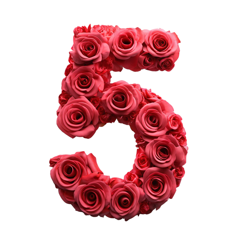 A number five made of roses png