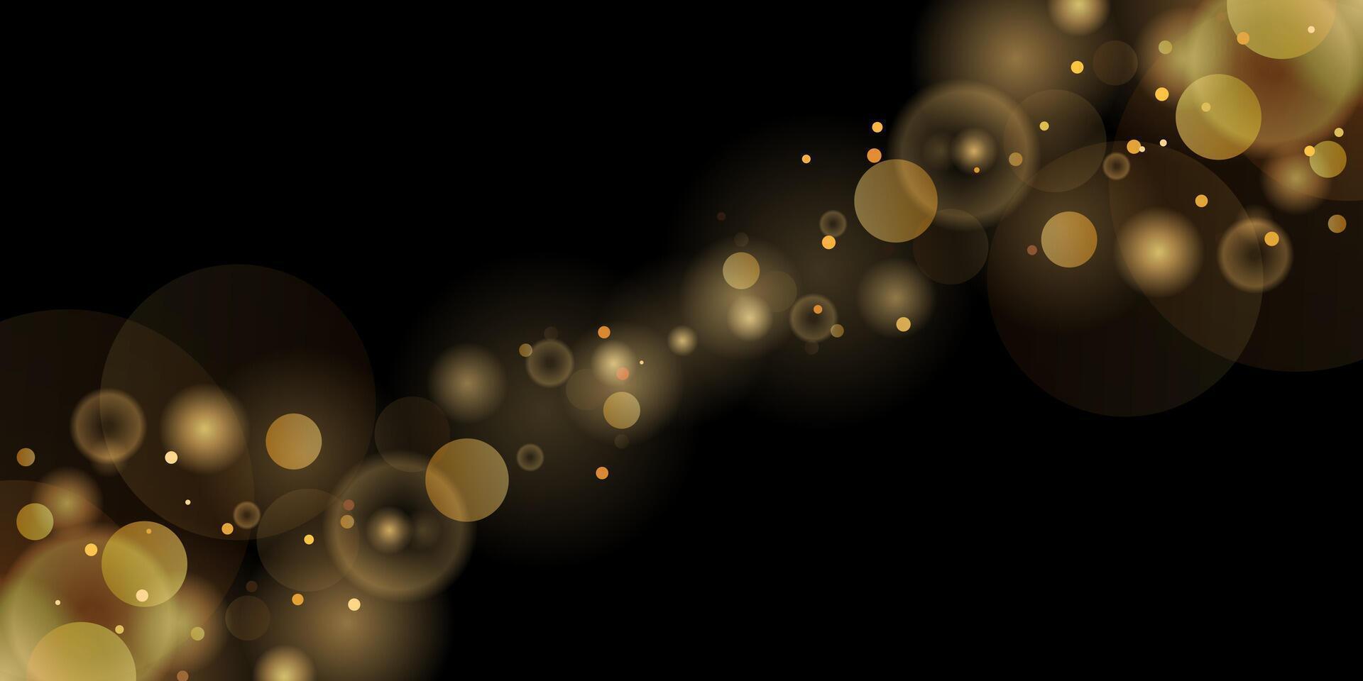 Abstract shiny bokeh gold glitter on isolated black background. Abstract shiny gold glitter sparkles bokeh background vector