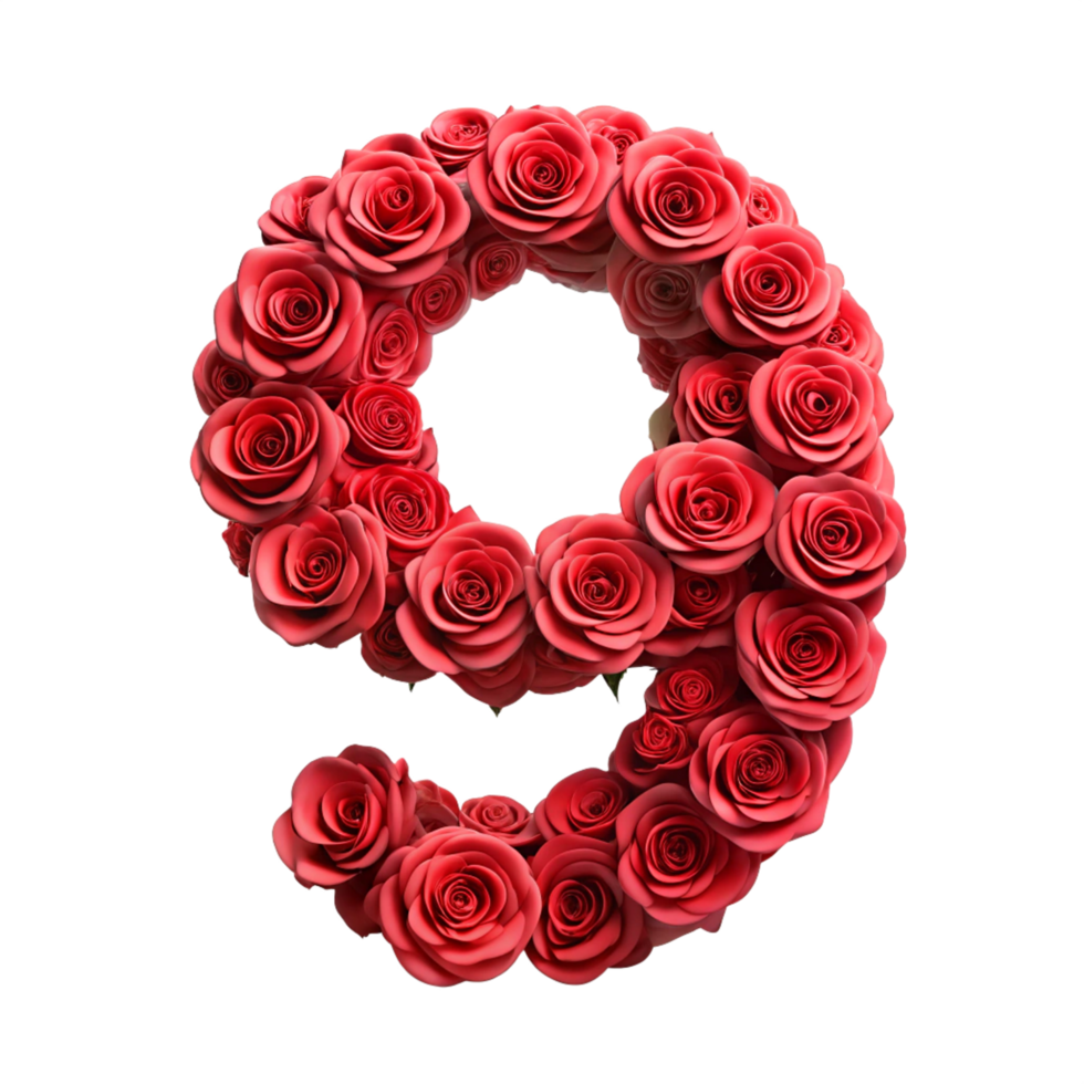 The number 9 is made up of red roses png