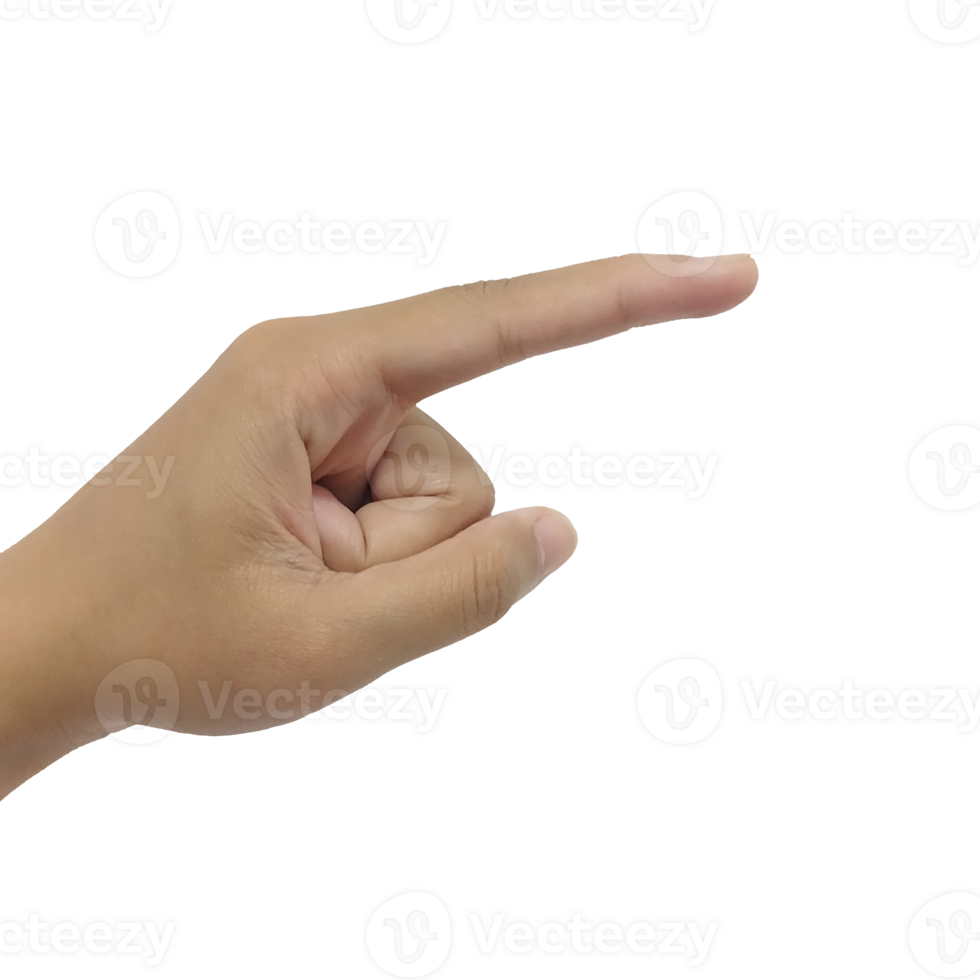 Close up Asian female 15-20 age hand pointing with index finger touching or pressing, sign arm and hand copy space symbol language png