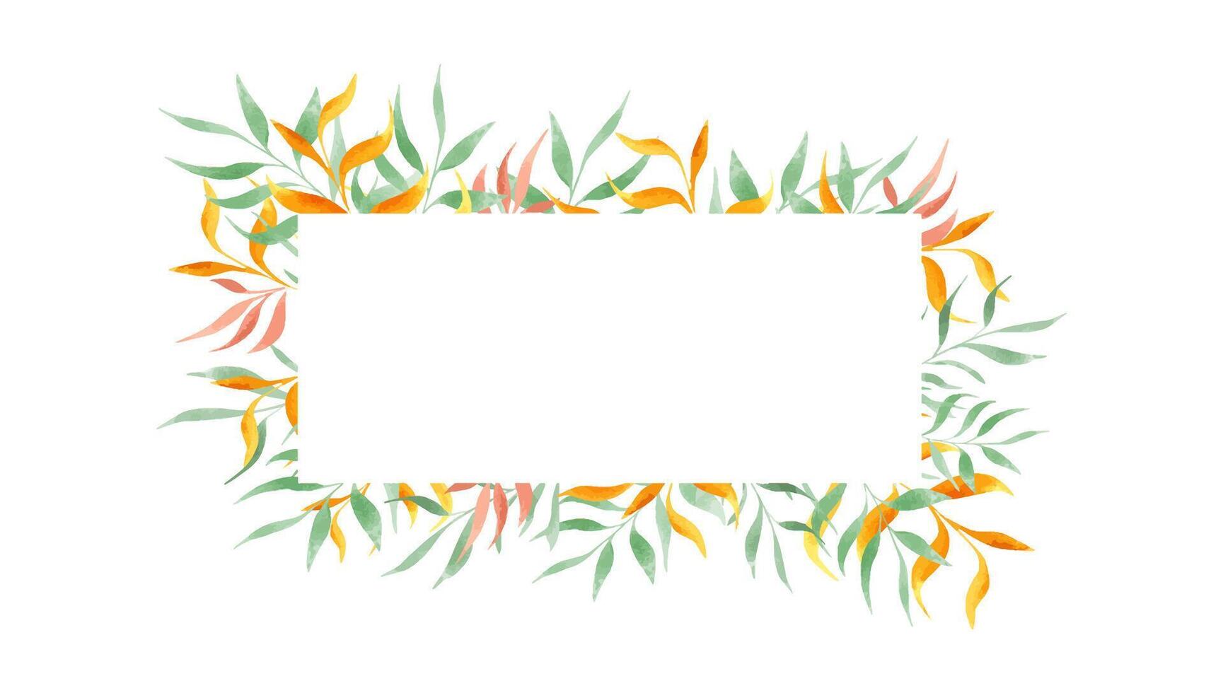 Delicate pastel colored foliage horizontal frame isolated background. Watercolor leaves template with empty for text. Summer floral illustration for package design, kid birthday invitation vector