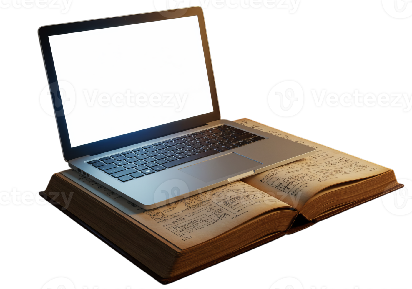 A modern laptop rests on an open antique book symbolizing the blend of old and new in education Perfect for educational websites and presentations png
