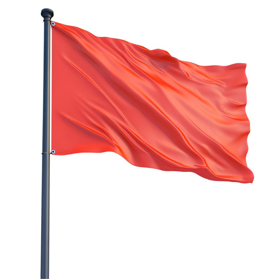 red flag waving on a pole isolated on transparent background. png