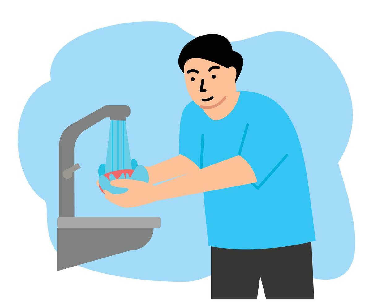 washing hands with soap under running water. washing hands. hygiene concept. cleaning hands. hand sanitizer vector