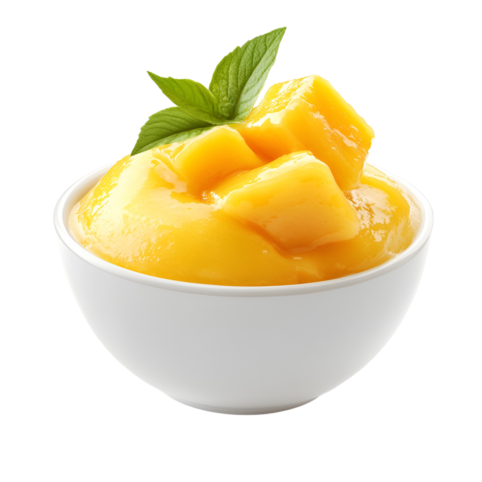 mango smoothie in a bowl with mint leaves transparent background png