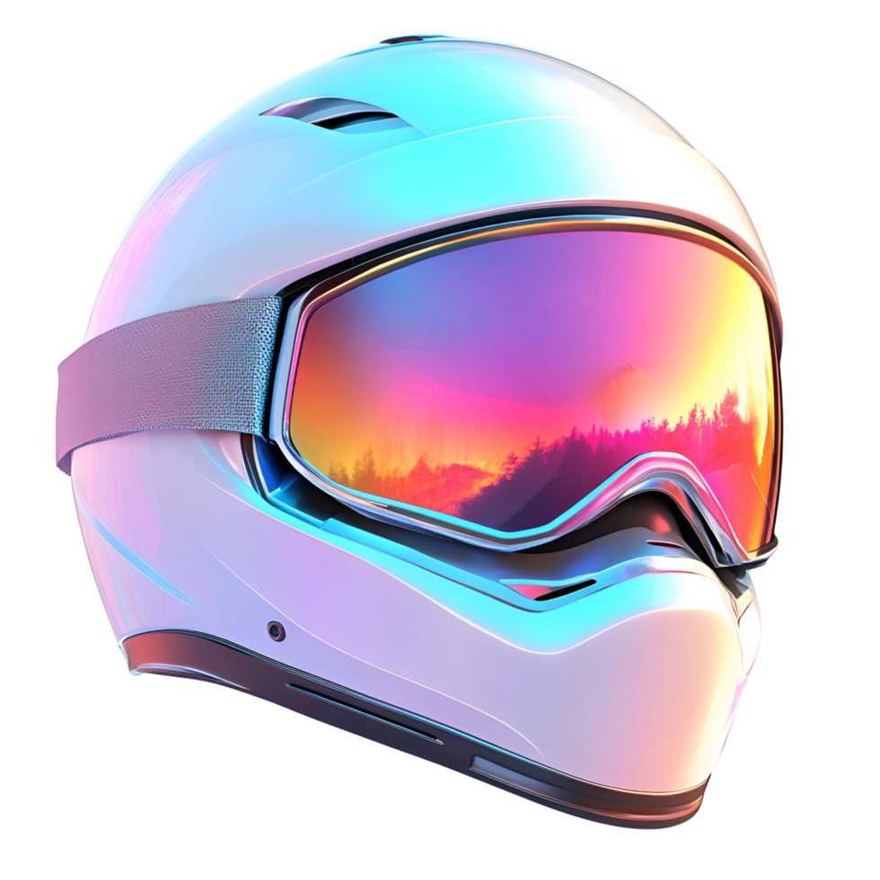 a helmet with a rainbow reflection on transparent background. png