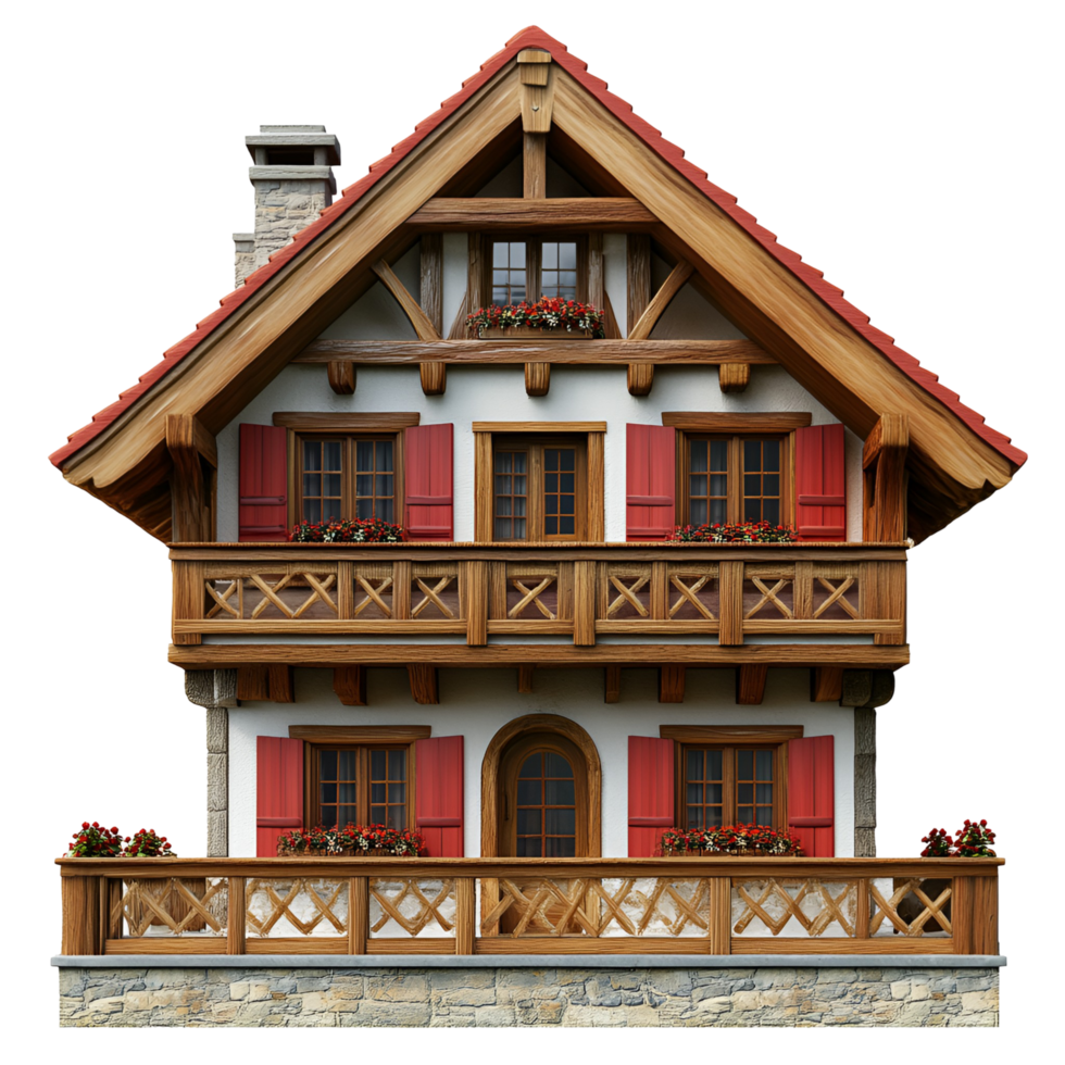 a house with a balcony and red shutters transparent background png
