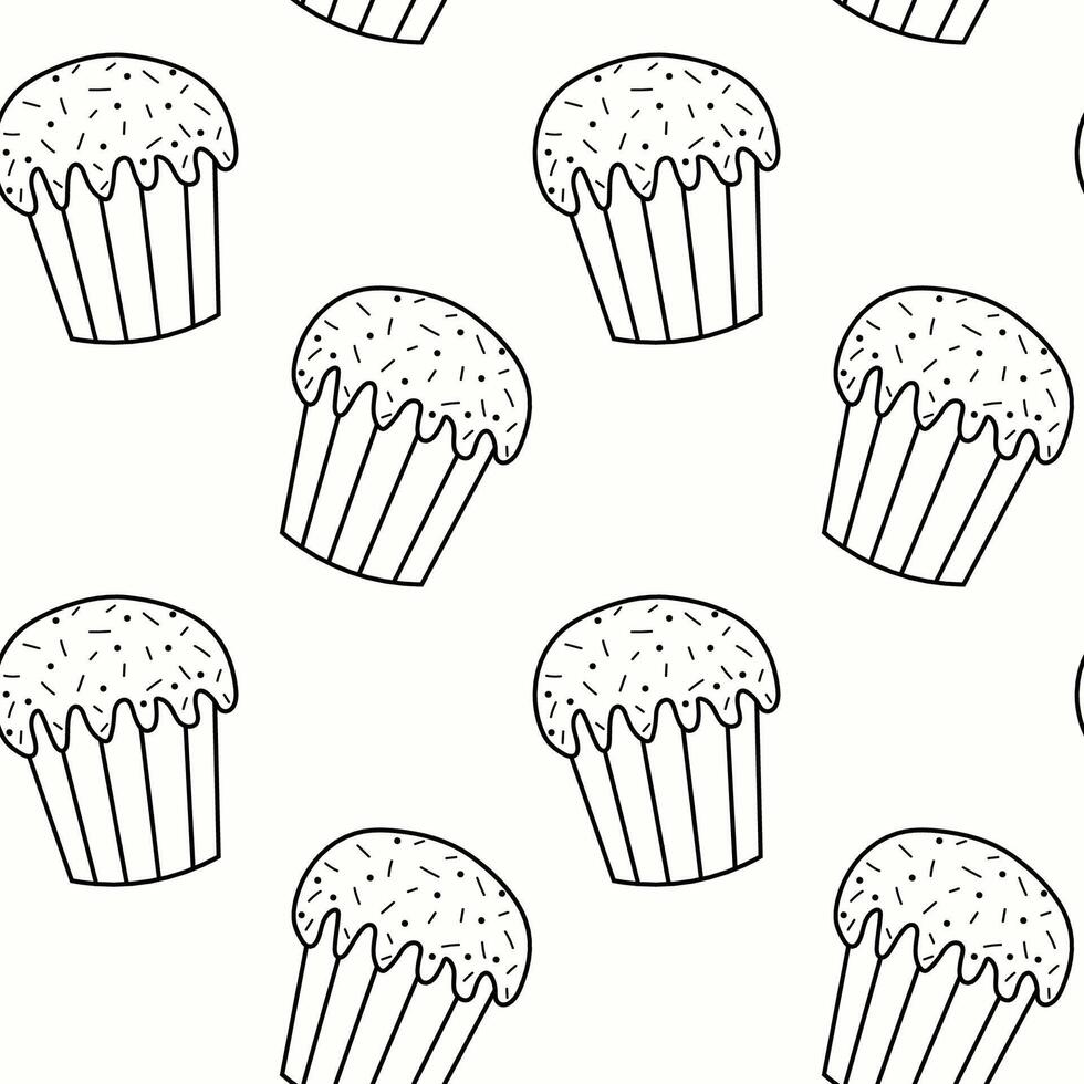 Background pattern featuring outlined cupcakes with sprinkles in a whimsical design vector