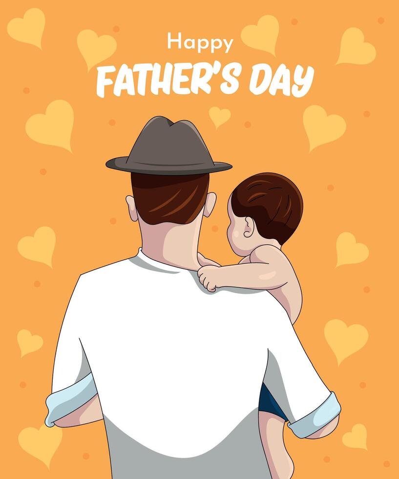 Warm and emotional illustration of a father holding his son in his arms celebrating Father's Day vector