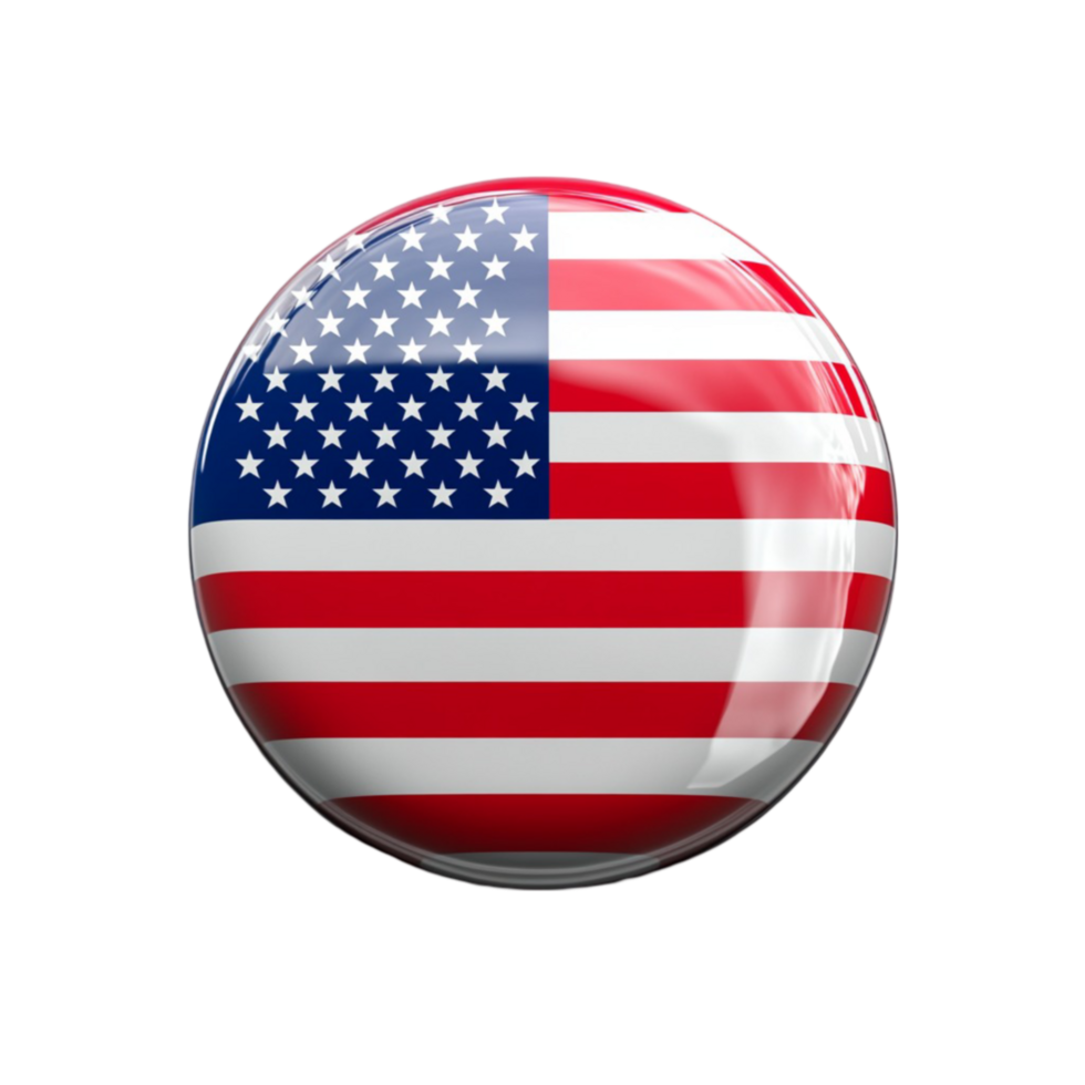 The american flag is shown in a round button png