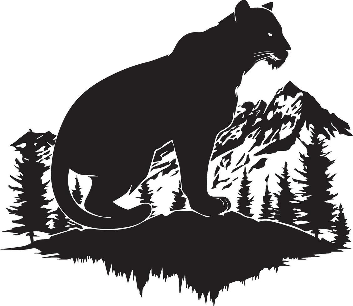 Lion standing on Mountain silhouette vector