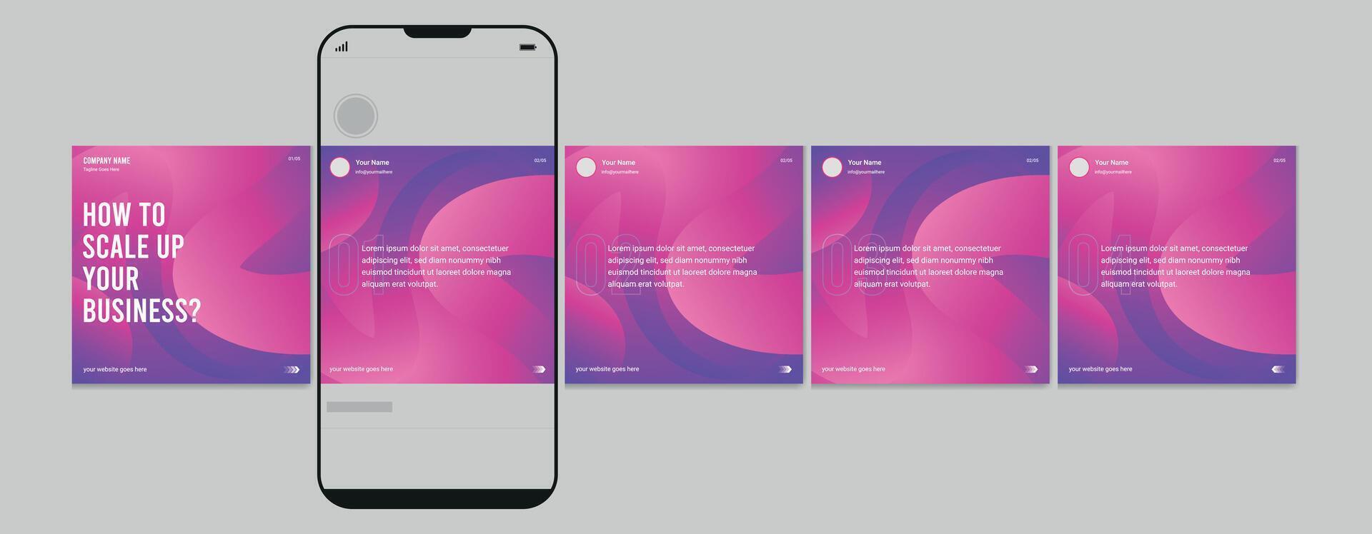 Business carousel post template for advertising, Set of carousel post for, Editable social media carousel layout vector