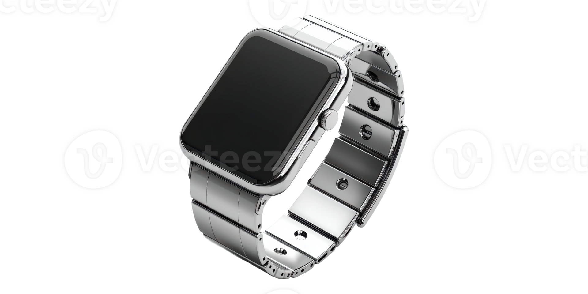 Silver smartwatch with metal strap isolated on transparent background png