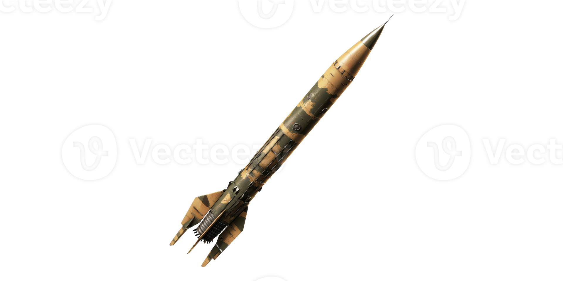 Camouflage military rocket with pointed nose, isolated on transparent background png