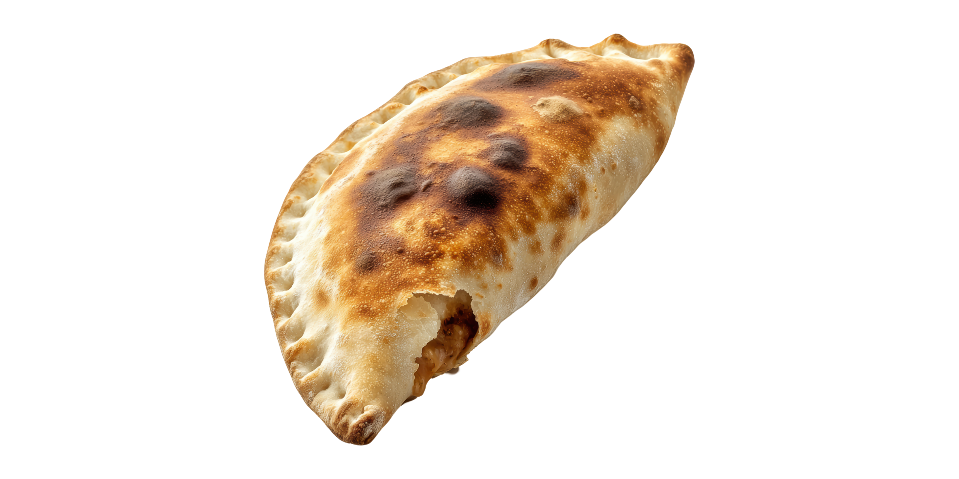 Baked empanada with golden brown crust isolated on transparent background png