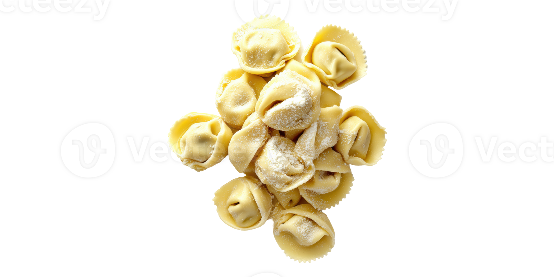 Fresh cheese tortellini pasta arranged in pile isolated on transparent background png