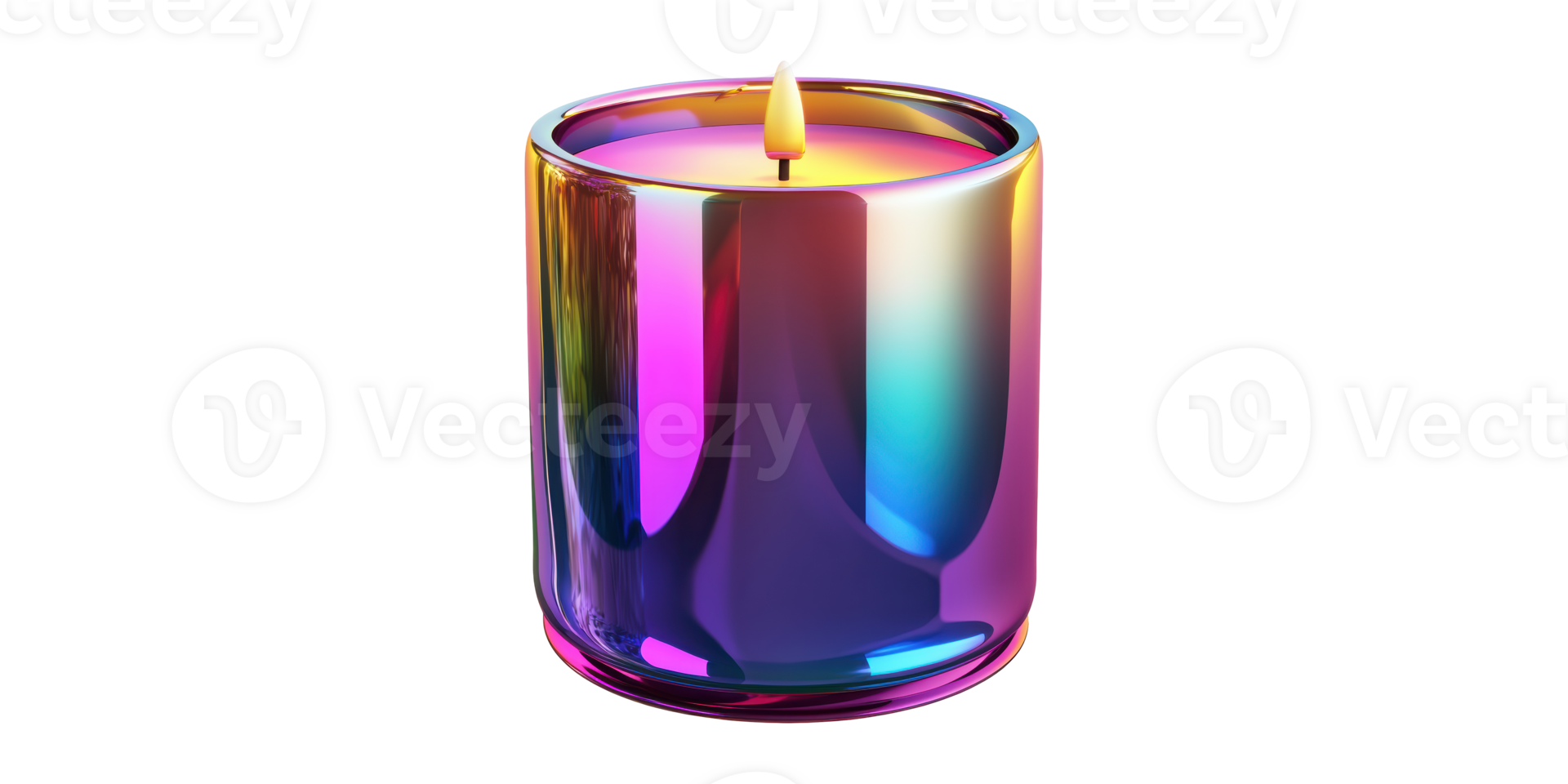Multicolored iridescent candle with flame isolated on transparent background png