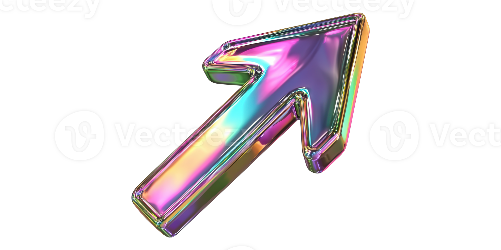 Iridescent 3d arrow pointing upwards isolated on transparent background png