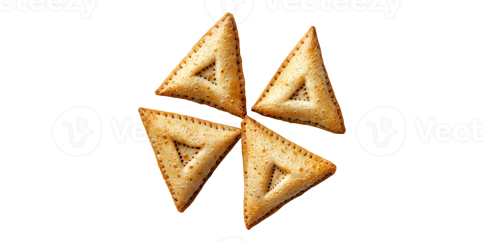Triangle shaped crackers arranged in a group of four isolated on transparent background png