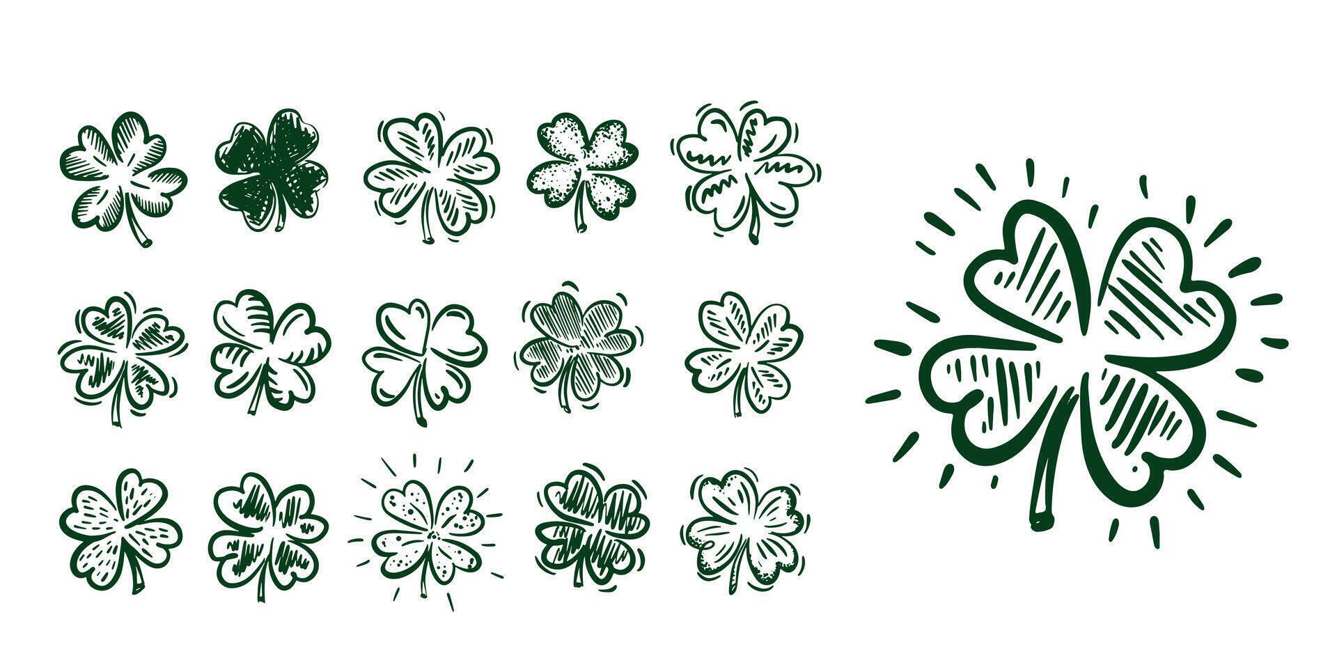Clover set on white, Saint Patricks Day, hand drawn illustrations vector