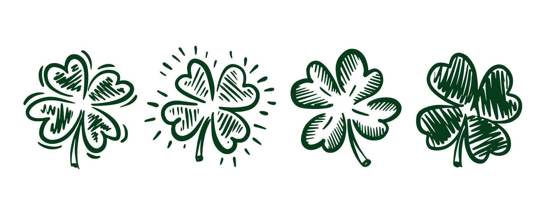 Green Clover set on white, Saint Patricks Day, hand drawn illustrations vector