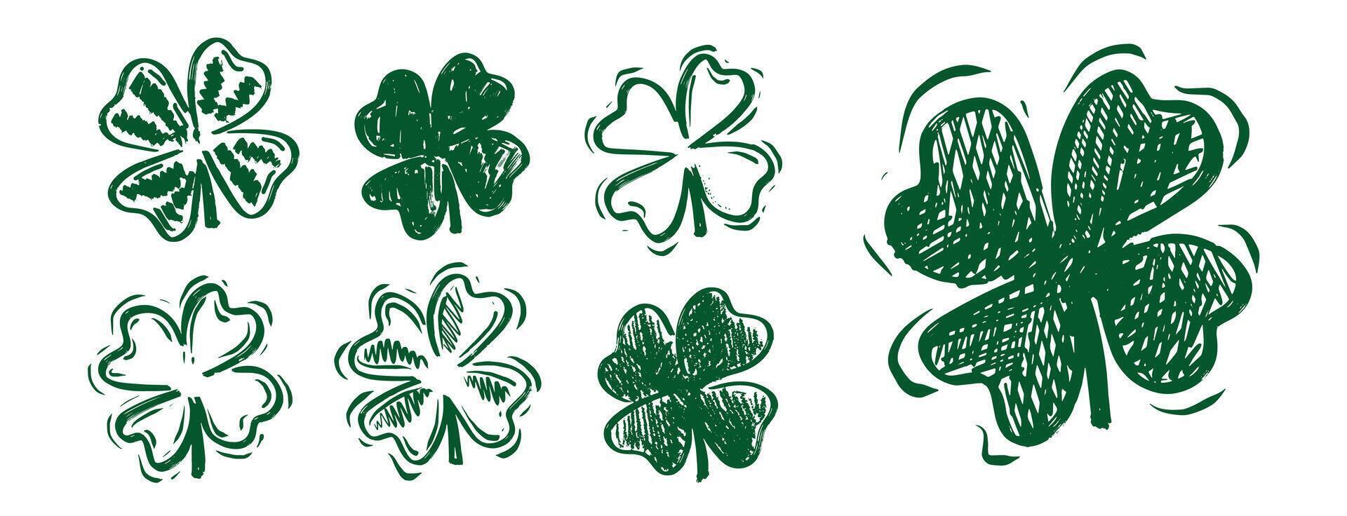 Green Clover set on white, hand - drawn illustrations. Saint Patricks Day vector
