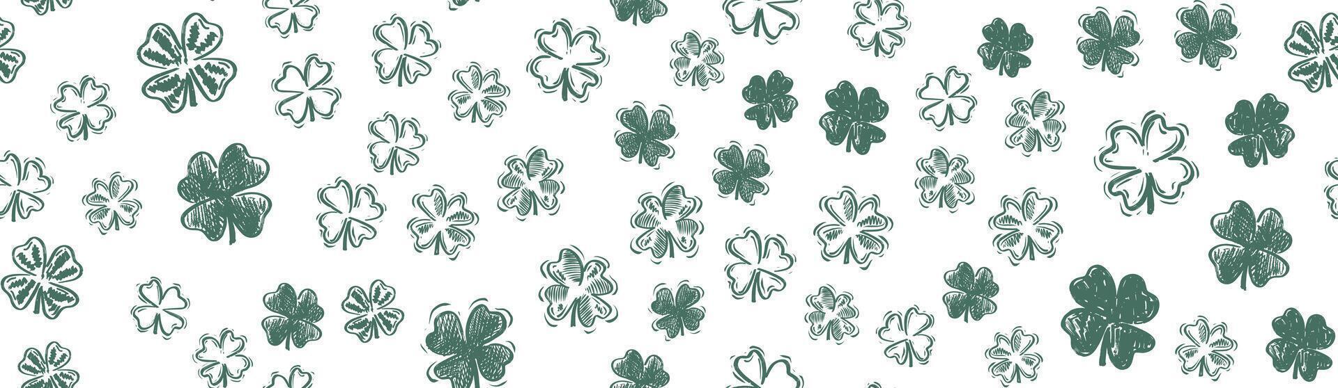 Clover pattern on white, Patricks Day, hand - drawn illustrations vector