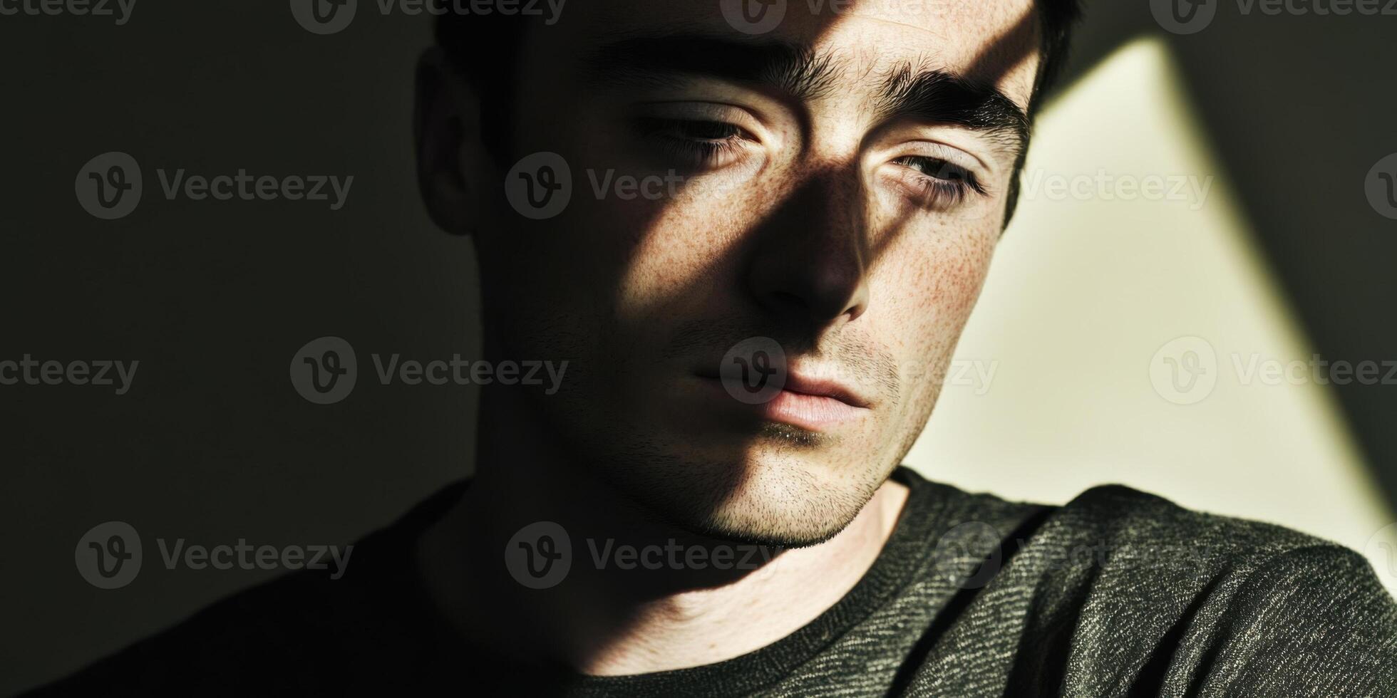 A Thoughtful and Contemplative Portrait Created Using Shadows and Light Techniques photo