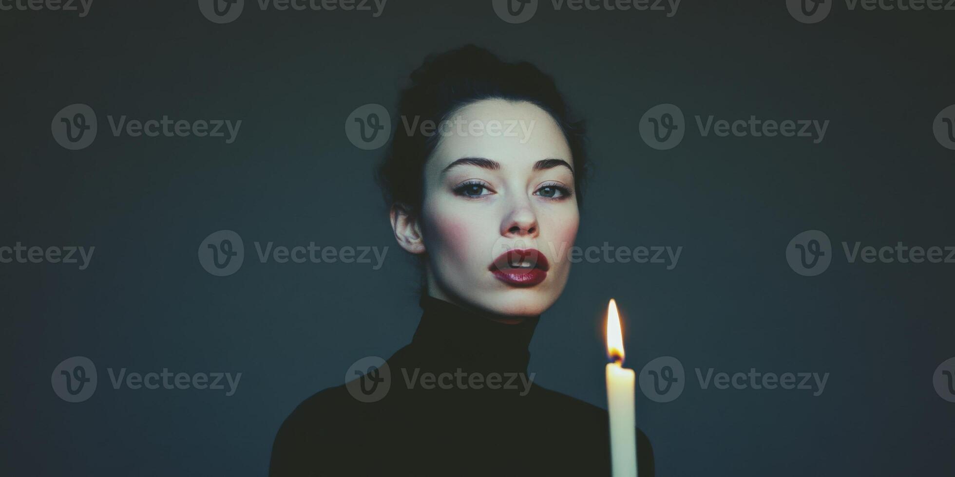 A Candlelit Portrait Showcasing an Elegant and Captivating Mood Created with Gentle Light photo