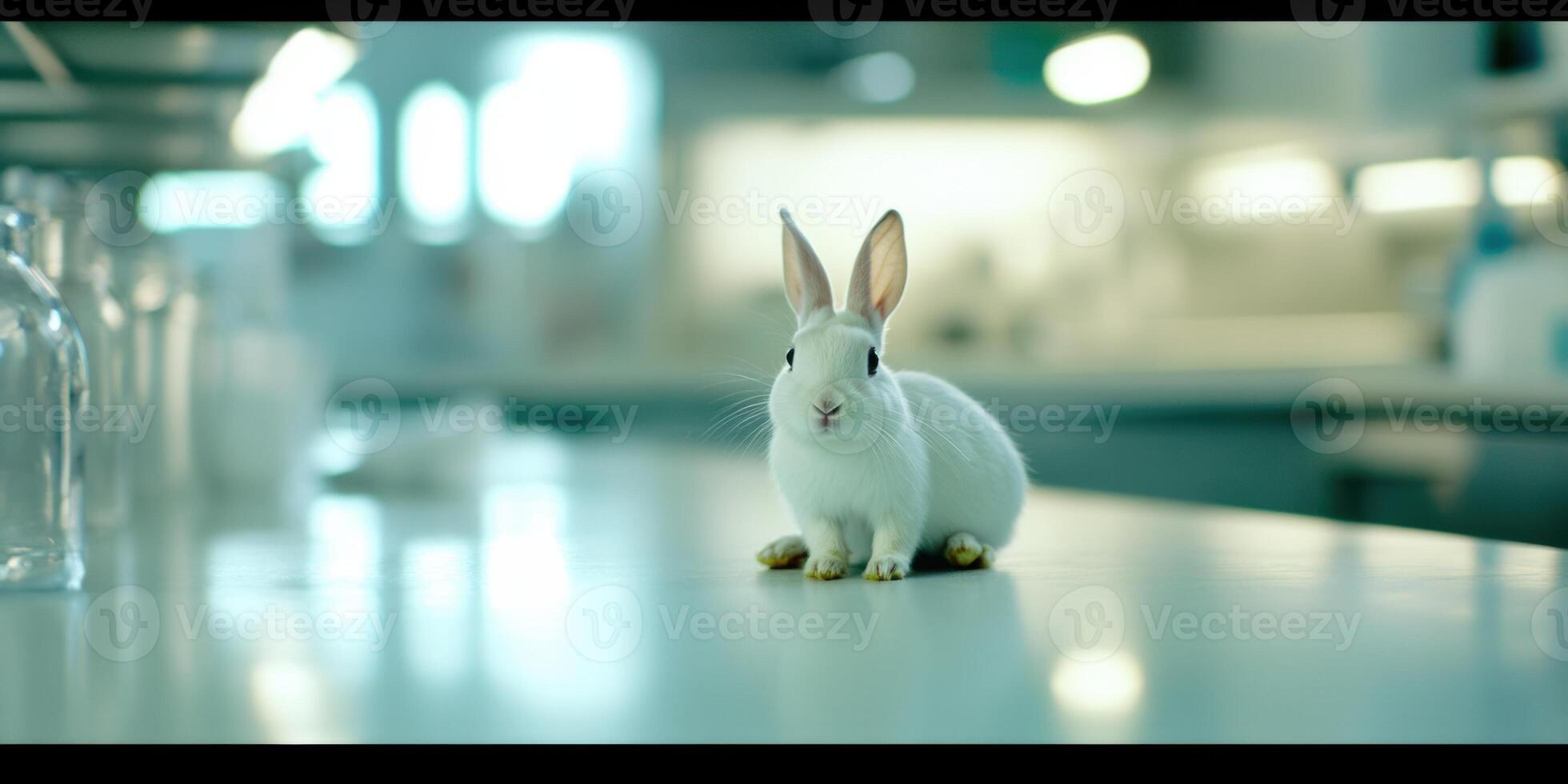 An Adorable and Cute White Rabbit Sitting Comfortably in a Bright, Inviting, Modern Kitchen photo