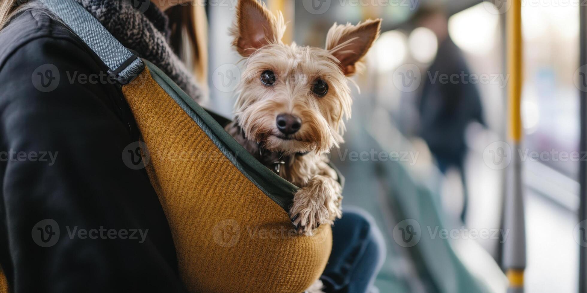 A person traveling with a dog on public transport is a delightful sight to behold photo