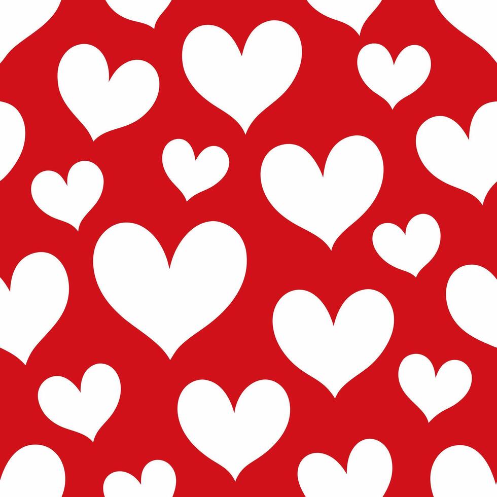 Seamless pattern of white hearts on a red background for packaging, fabric, wallpaper for the holidays of Valentine's Day, wedding, birthday. vector