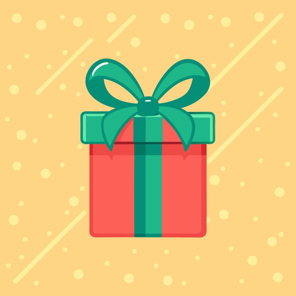 Gift red box with green bow isolated on yellow background. Concept for celebrating Birthday, New Year, Valentine's Day. On a white background vector