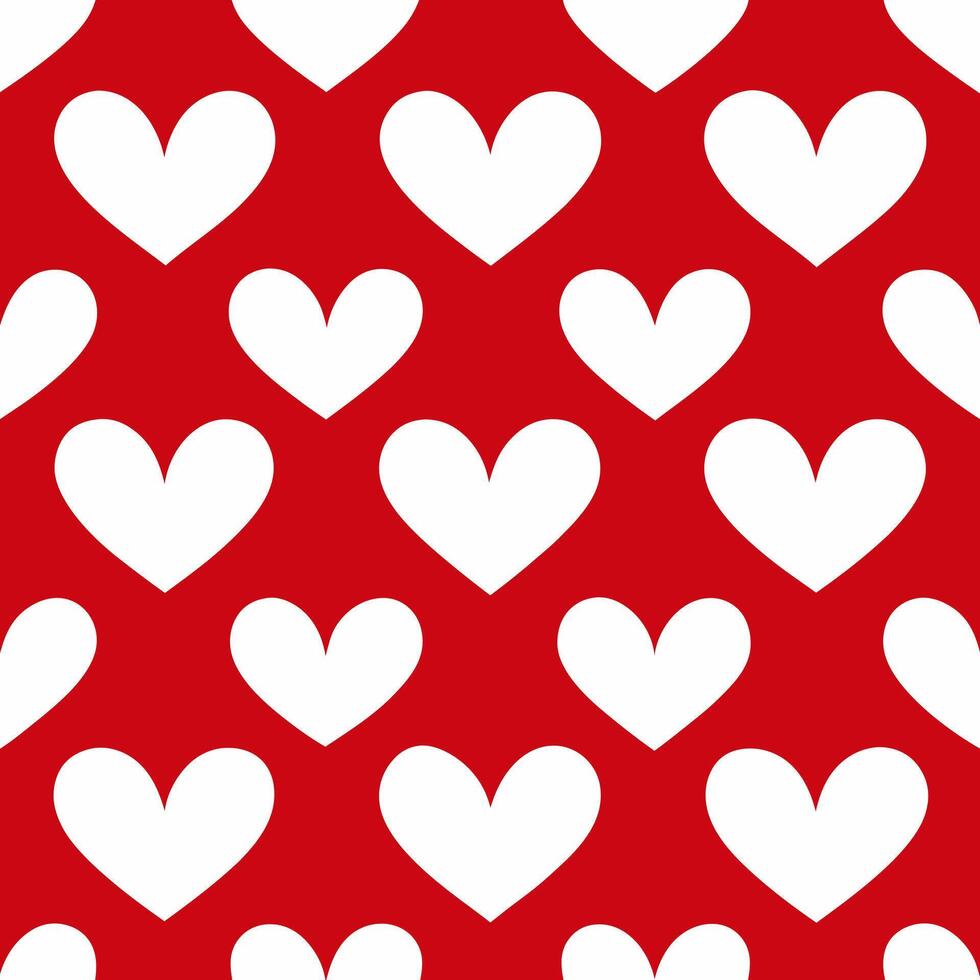 Seamless pattern of white hearts on a red background for packaging, fabric, wallpaper for the holidays of Valentine's Day, wedding, birthday vector