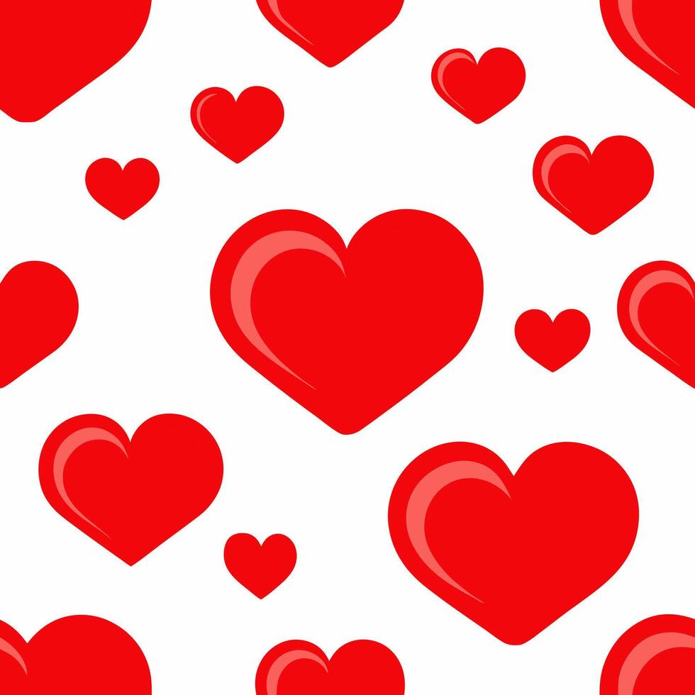 Seamless pattern of red hearts on a white background for packaging, fabric, wallpaper for the holidays of Valentine's Day, wedding, birthday vector