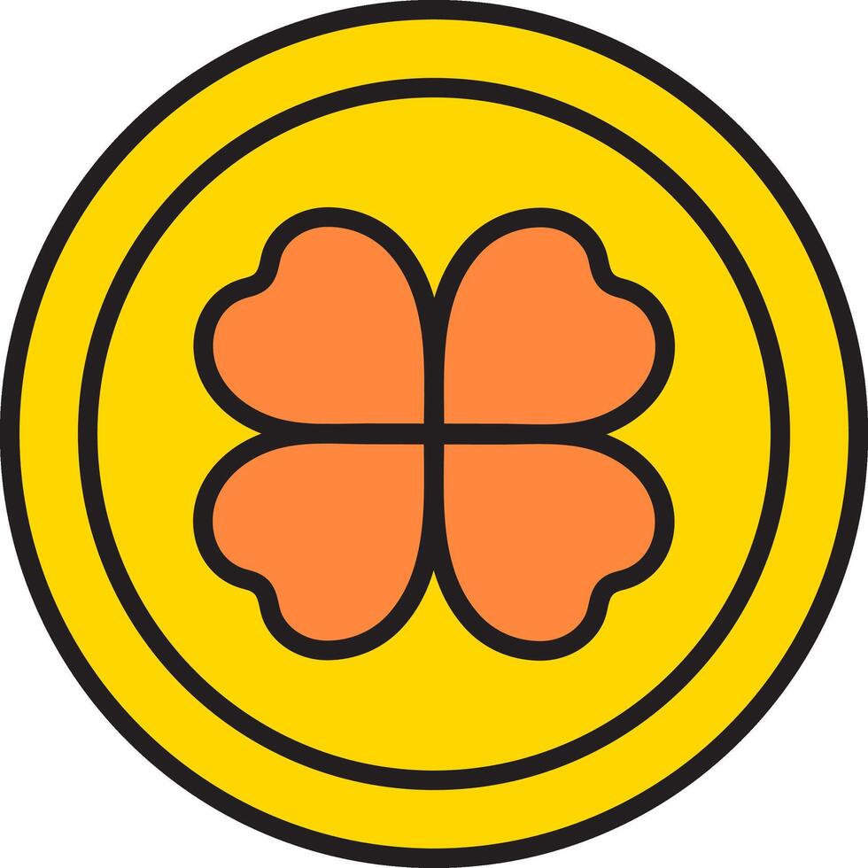 St. Patrick's Day, gold coin with four-leaf clover, retro vintage style, flat icon isolated on a white transparent background vector