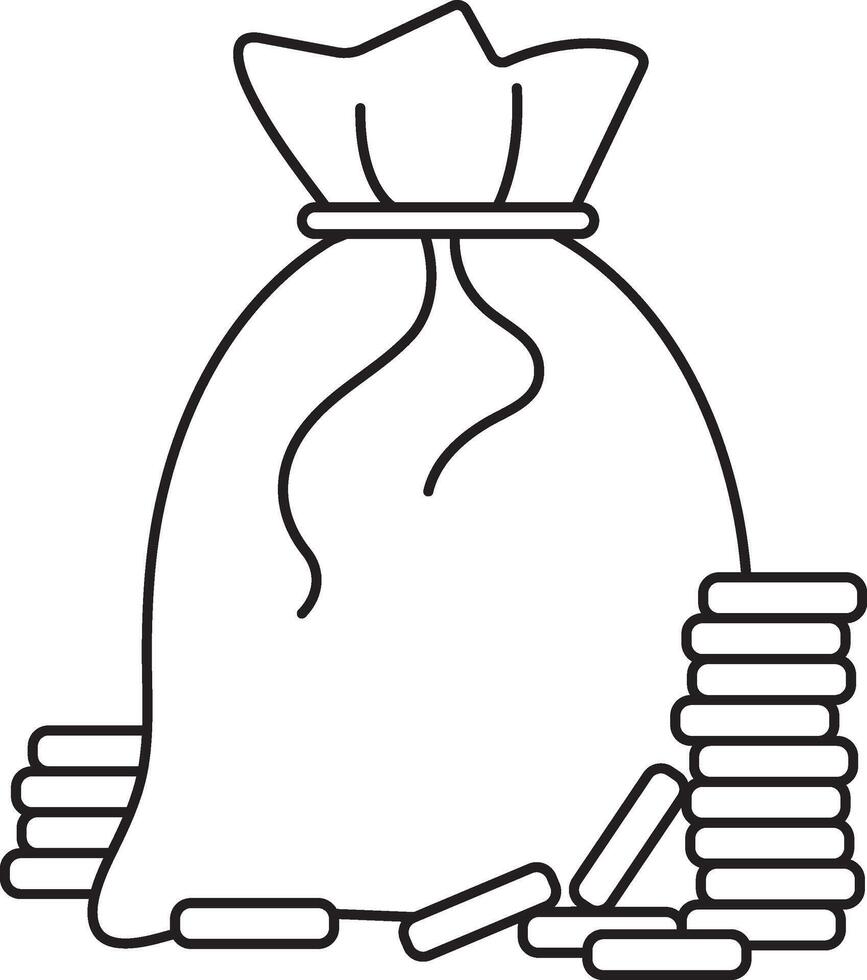 St. Patrick's Day, a full bag of gold coins, black and white linear icon isolated on a white transparent background vector