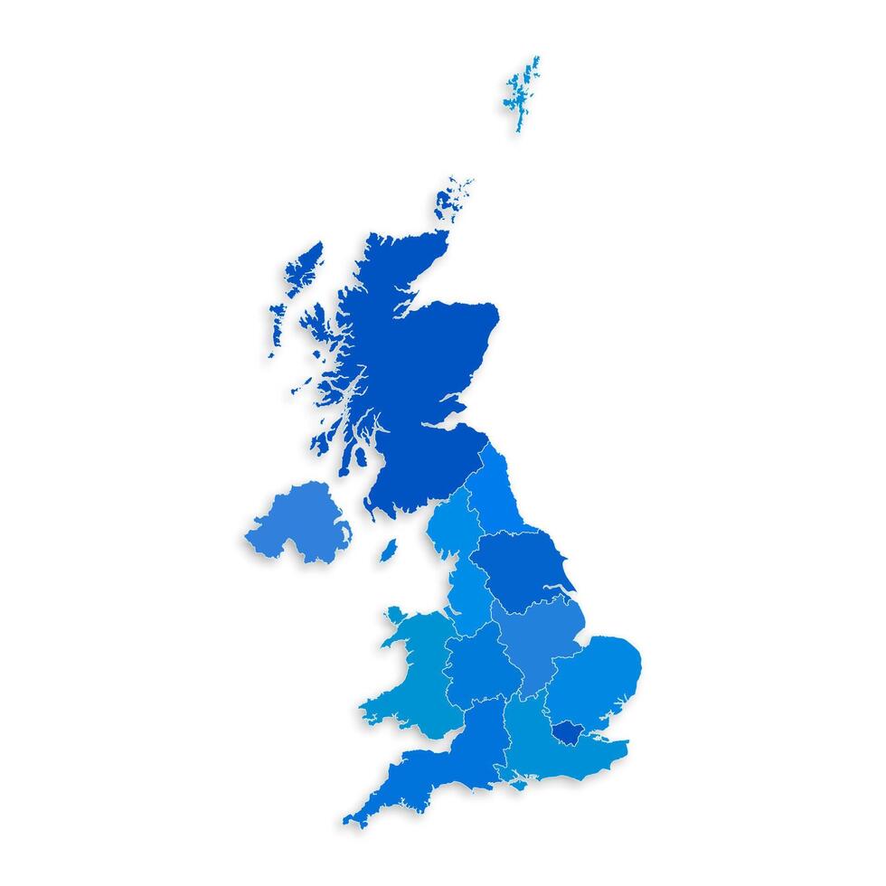 United Kingdom map with border highlighted regions, states, isolated on white background. Template map of Great Britain. Detailed illustration. vector