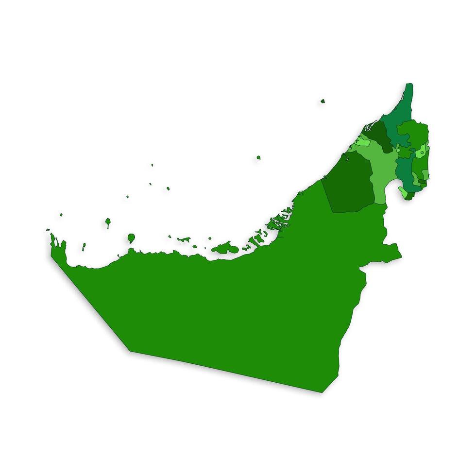 United Arab Emirates map with border highlighted regions, states, isolated on white background. Template map of UAE. Detailed illustration. vector