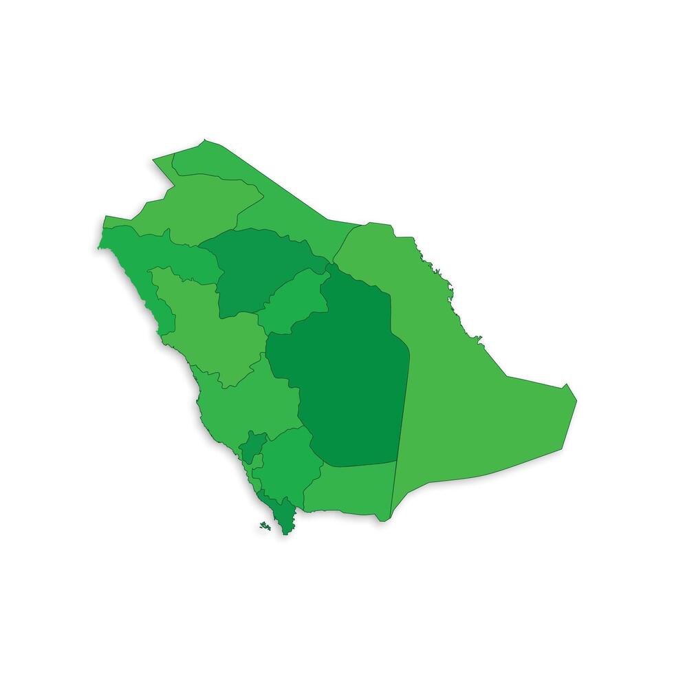 Saudi Arabia map with border highlighted regions, states, isolated on white background. Template map of Saudi Arabia. Detailed illustration. vector