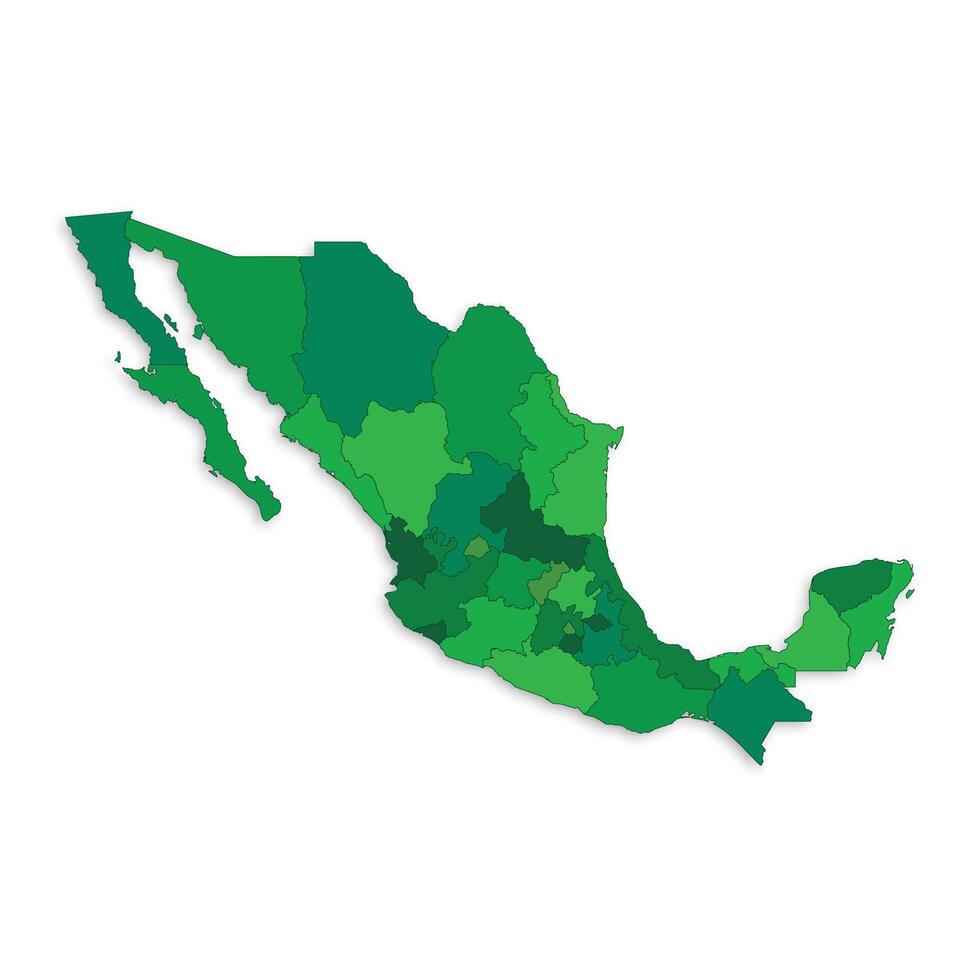 Mexico map with border highlighted regions, states, isolated on white background. Template map of Mexico. Detailed illustration. vector
