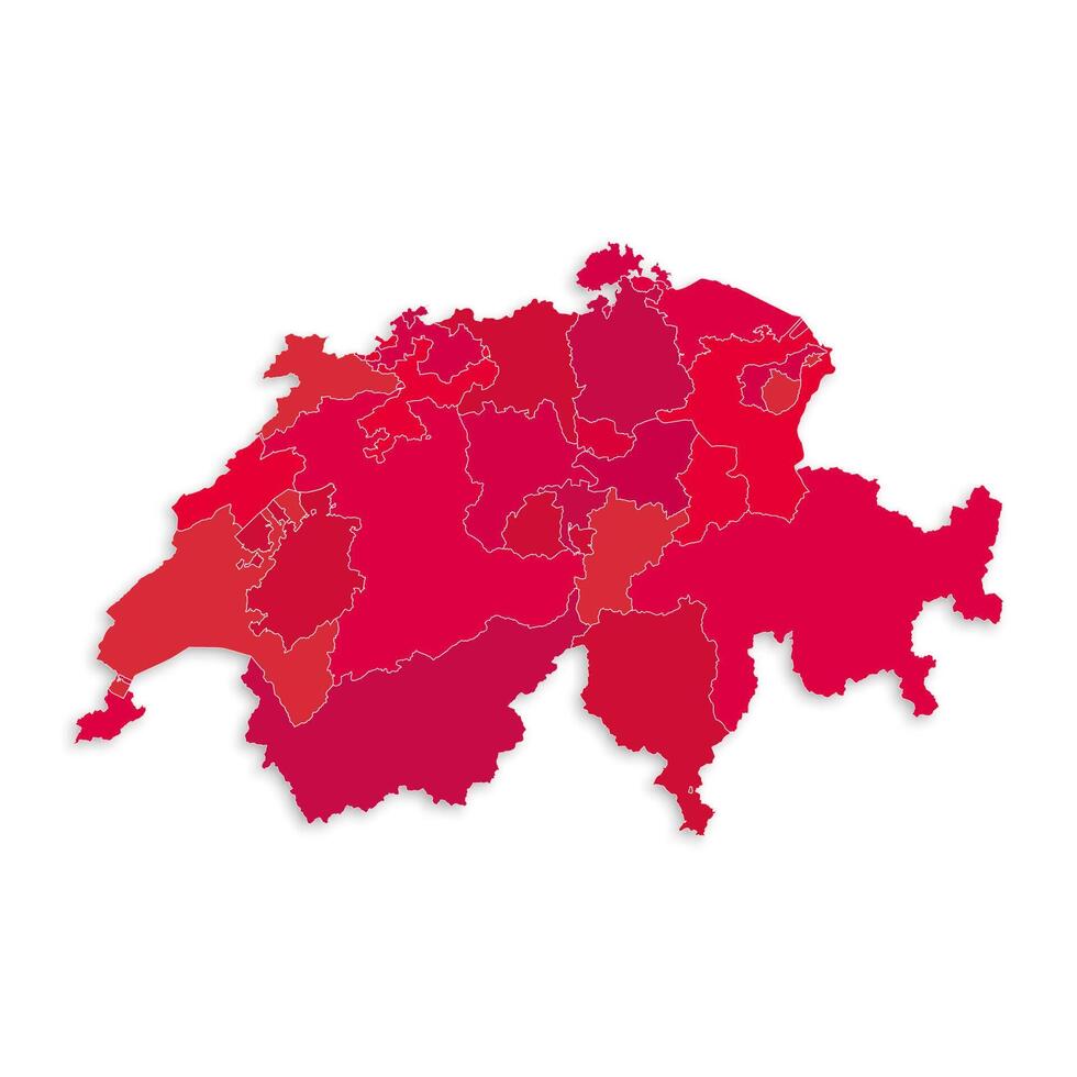 Switzerland map with border highlighted regions, states, isolated on white background. Template map of Switzerland. Detailed illustration. vector