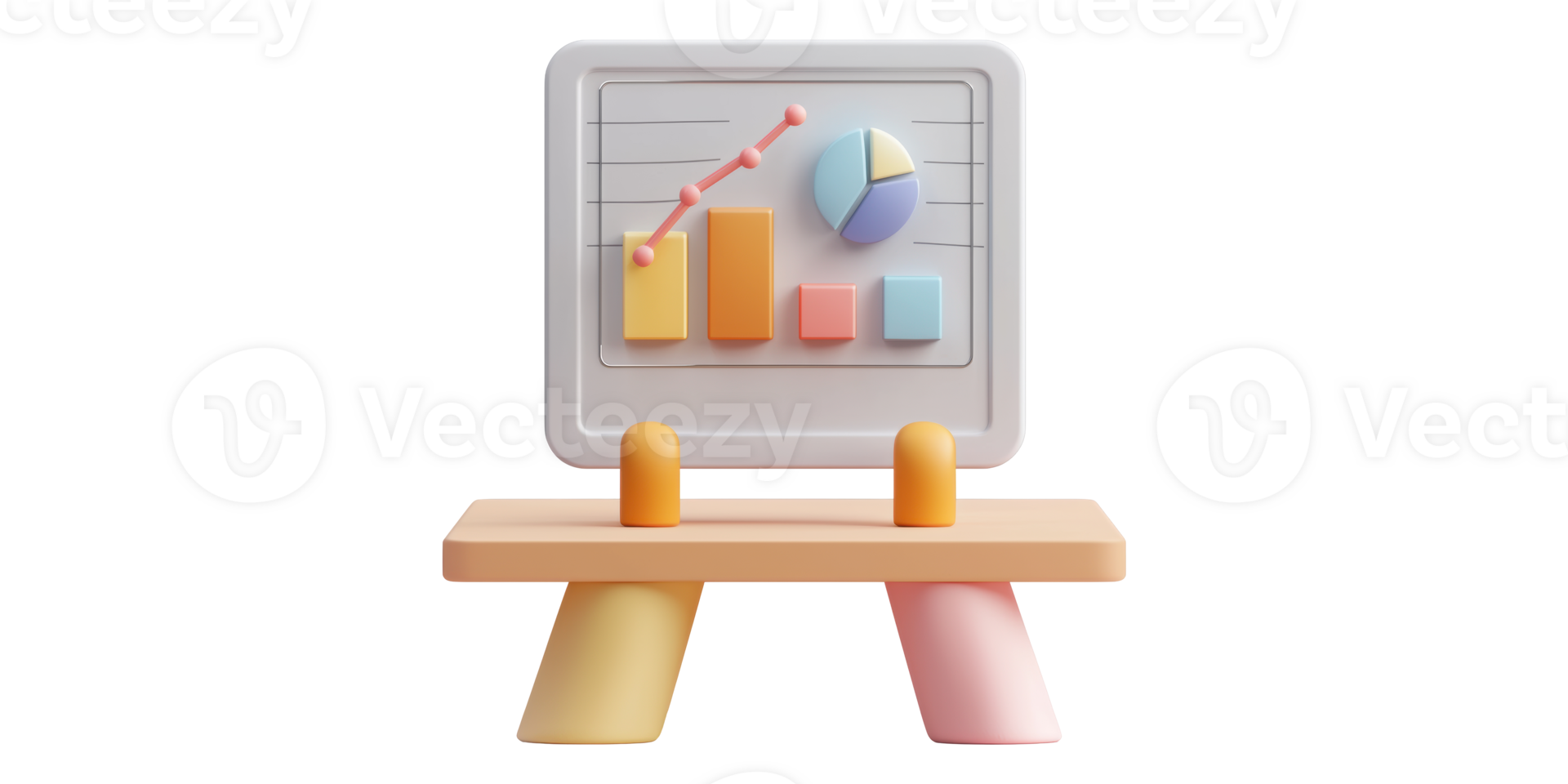 Colorful bar and pie chart on whiteboard isolated on transparent background png