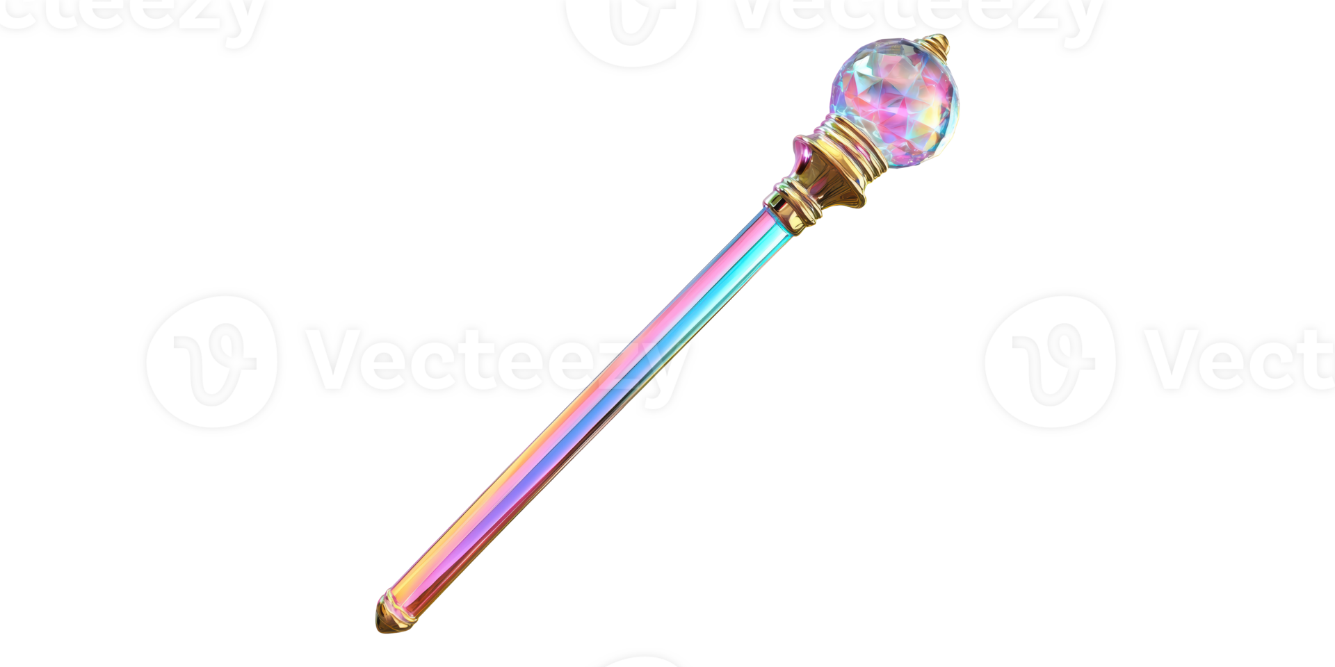 Colorful crystal scepter with gemstone handle isolated on transparent background png