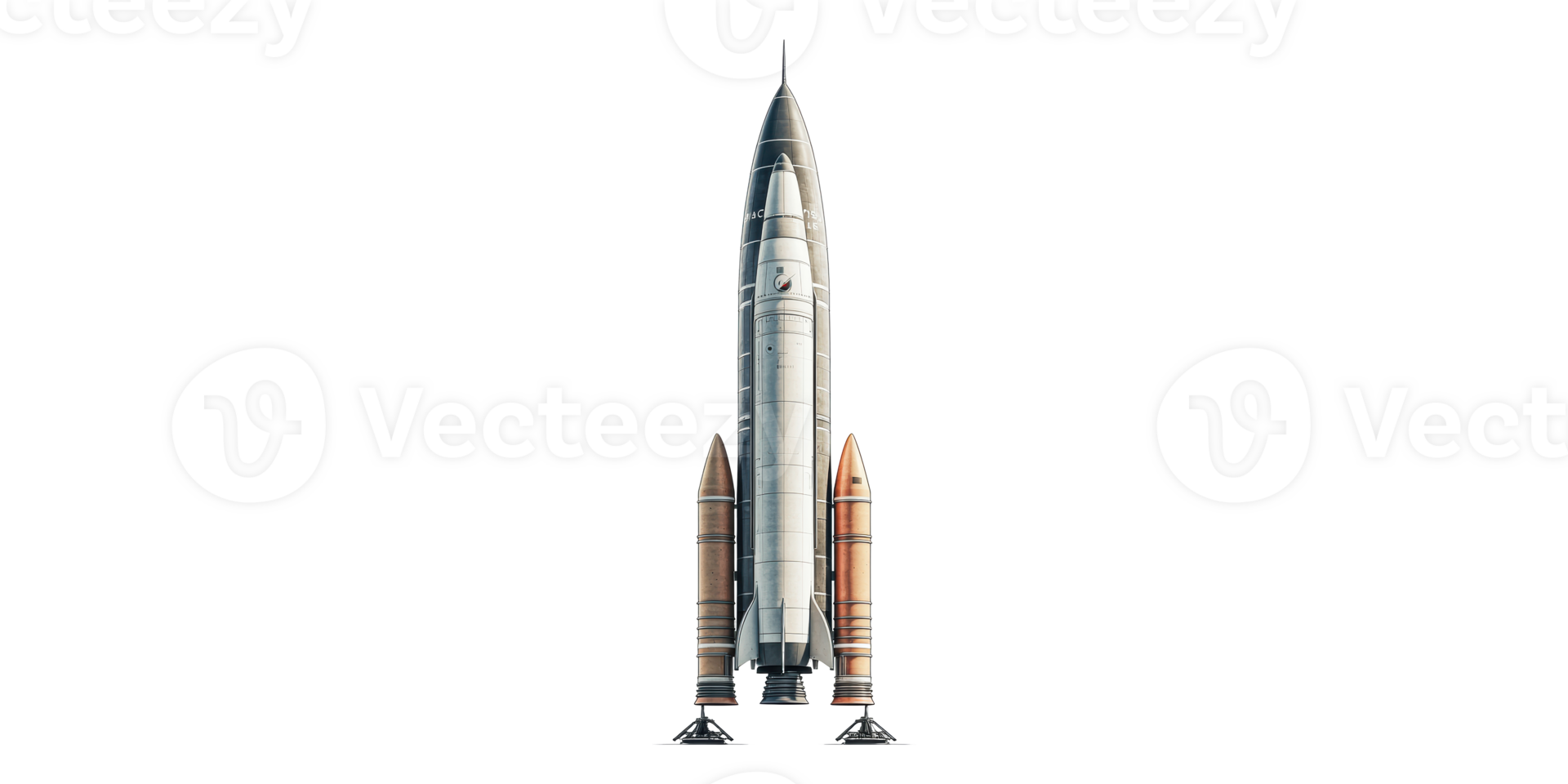 Space rocket with boosters isolated on transparent background png