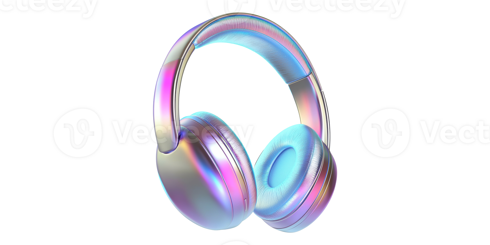 Metallic headphones with iridescent finish isolated on transparent background png