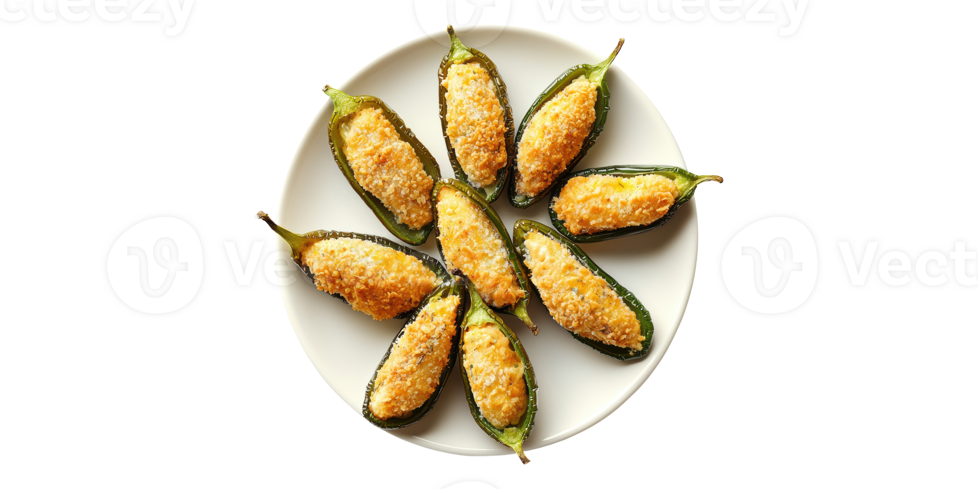 Jalapeno poppers with creamy filling on white plate isolated on transparent background png